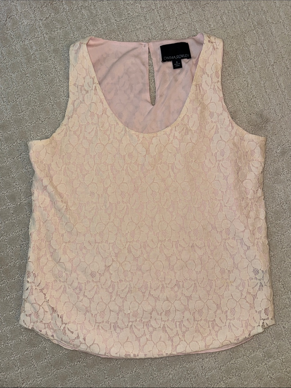 Cynthia Rowley Ivory & Pale Pink Lace Camisole Top